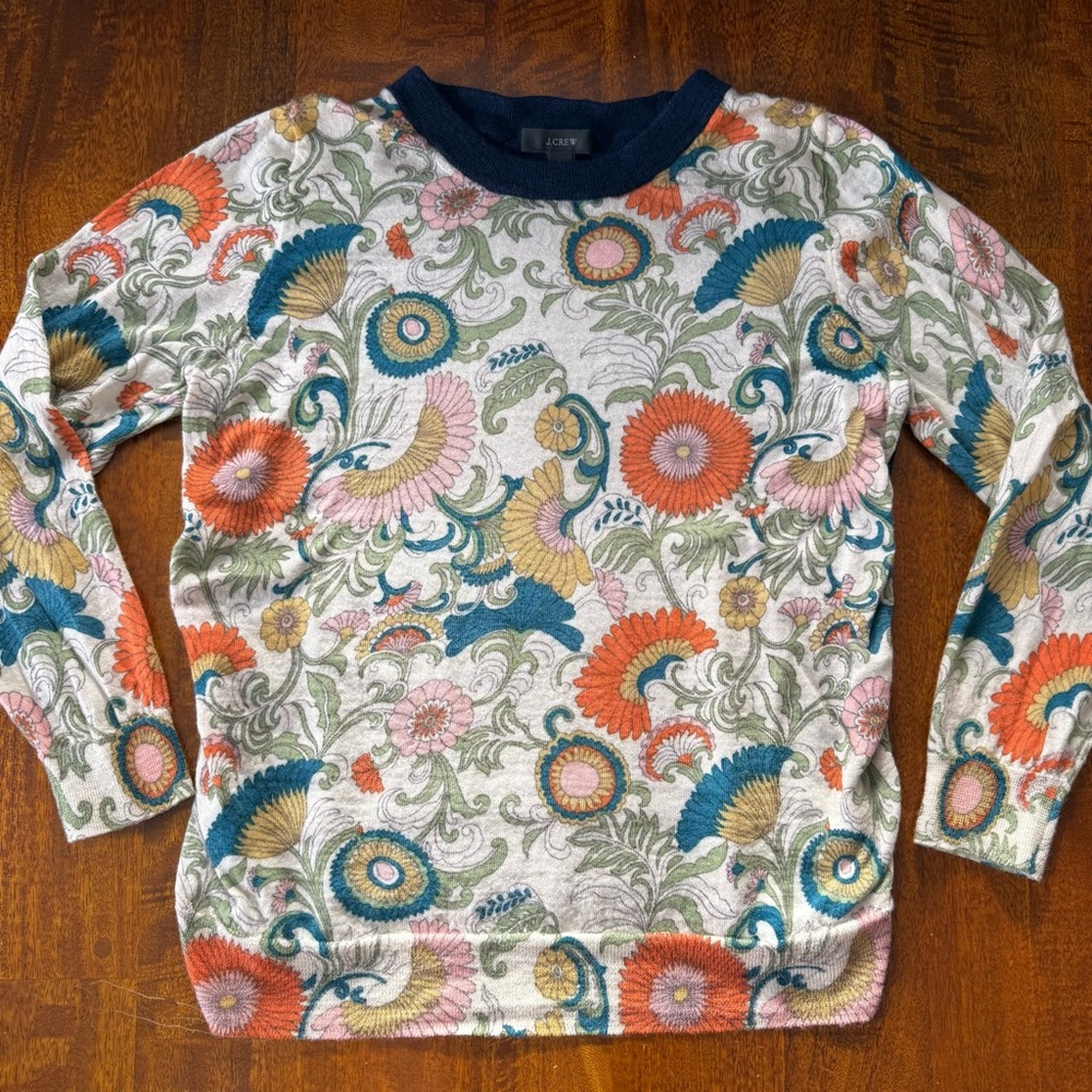 J.Crew 100% Merino Wool Floral Print Sweater